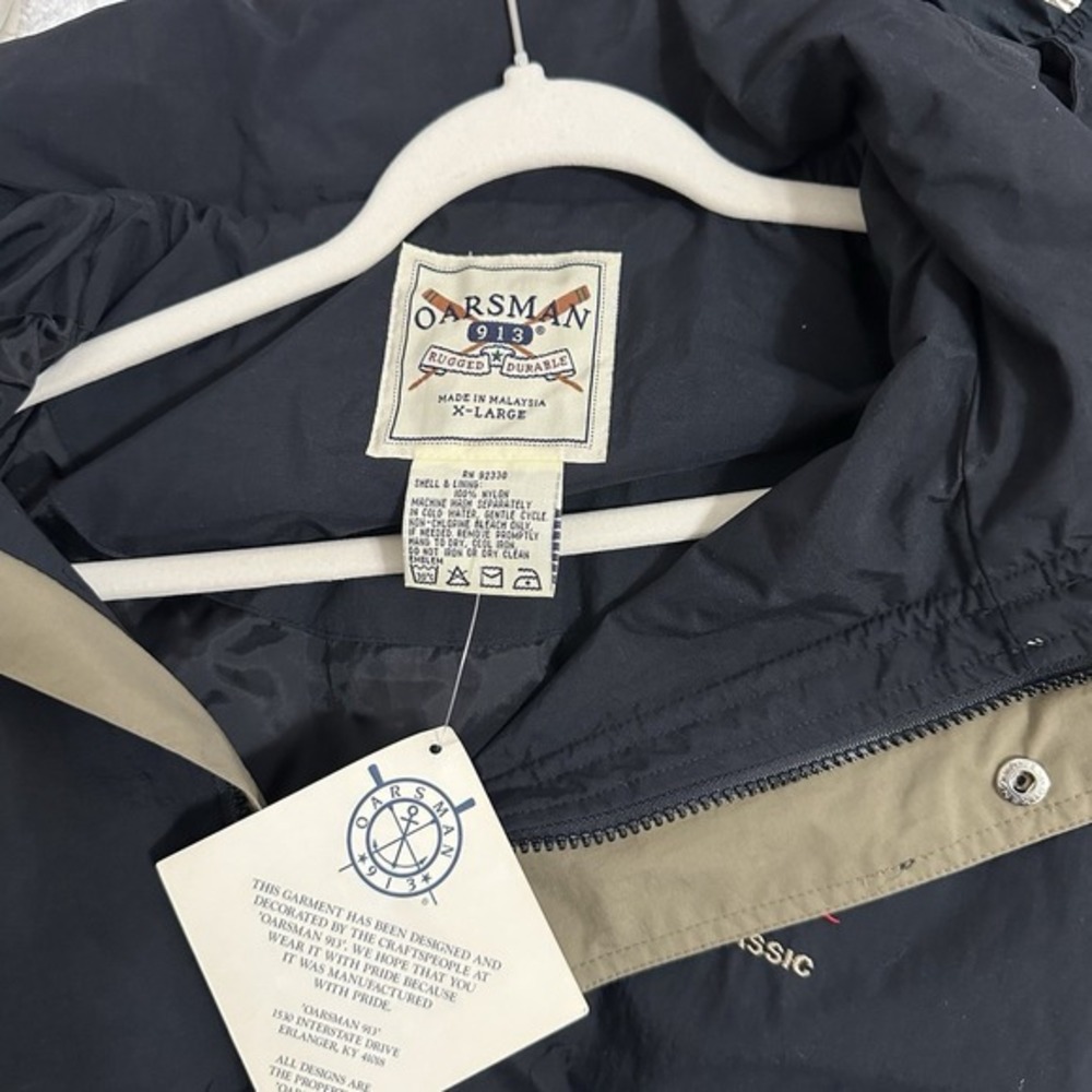 Vintage Oarsman 913 Jacket Mens XL Black Windbreaker Hooded Johnny Bench Pockets - Picture 12 of 12